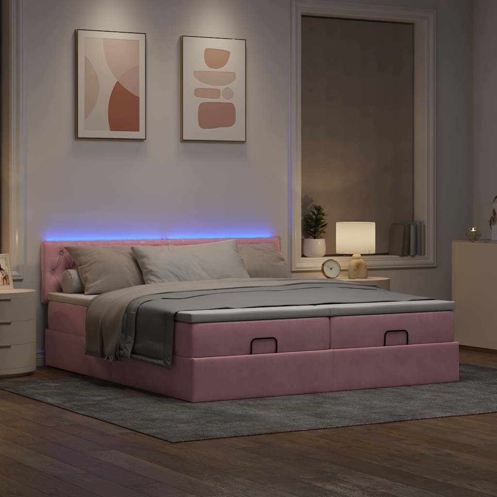 Moldura de cama otomana com colchão rosa 200x200cm veludo