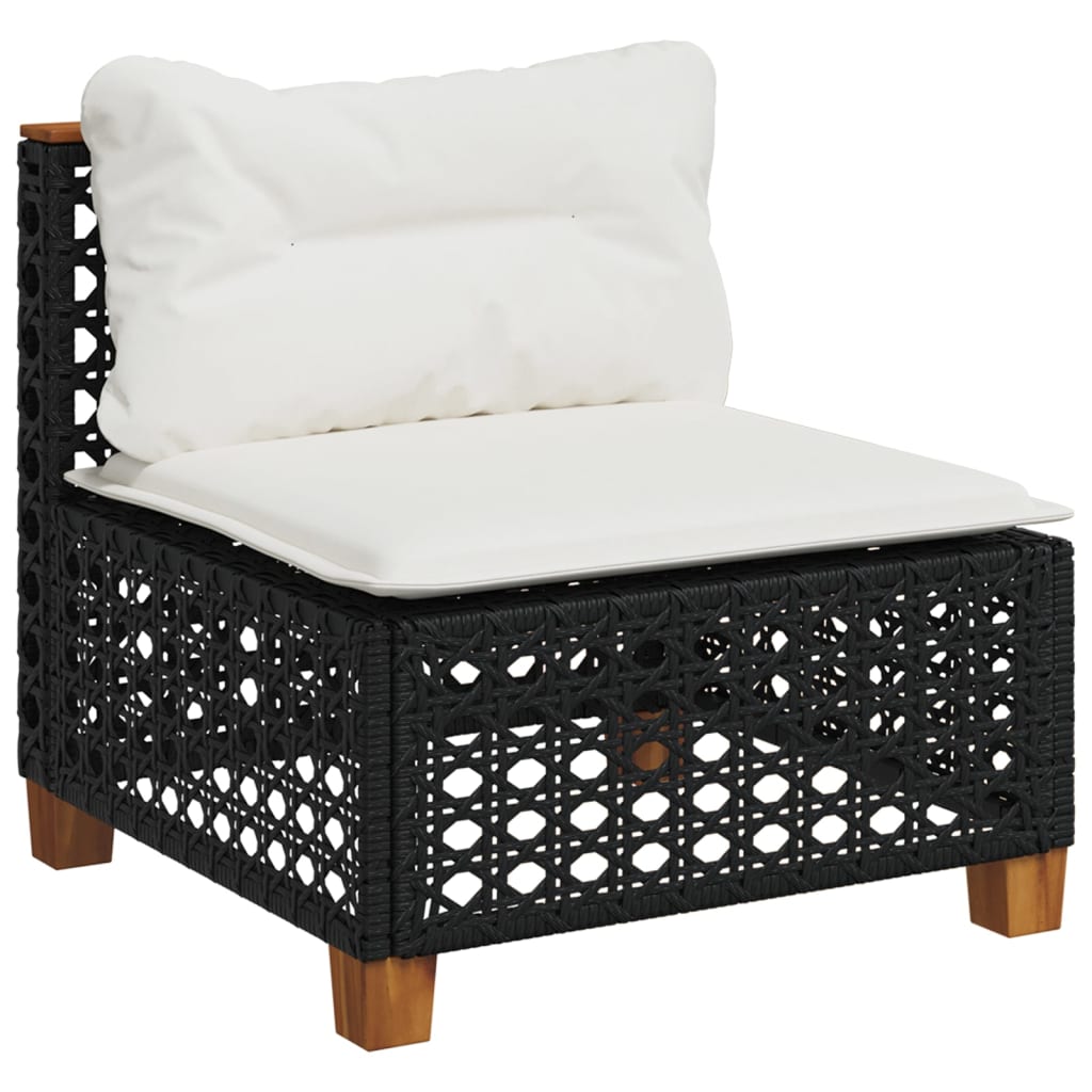 7 Pcs conjunto de sofás p/ jardim c/ almofadões vime PE preto