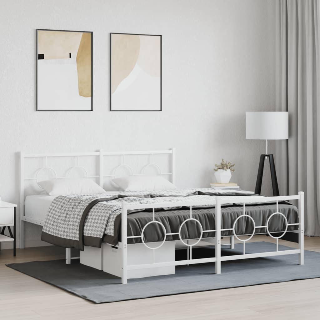 Estrutura de cama com cabeceira e pés 150x200 cm metal branco