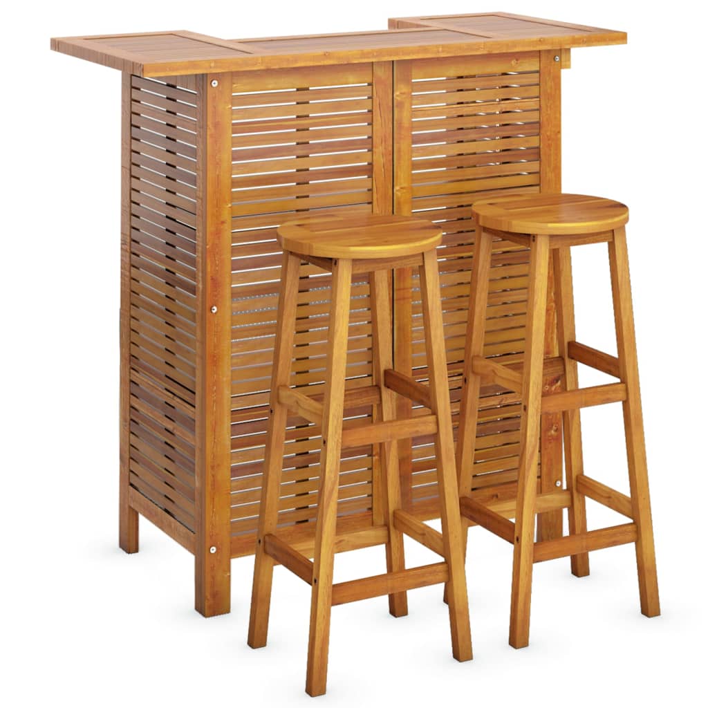 3 Pcs conjunto de bar para jardim madeira de acácia maciça