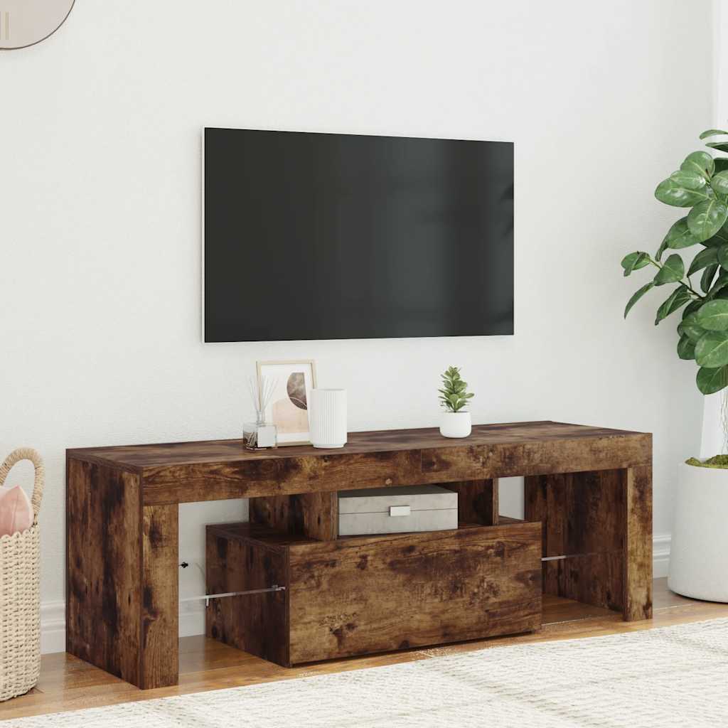 Móvel de TV com luzes LED 120x35x40 cm carvalho fumado