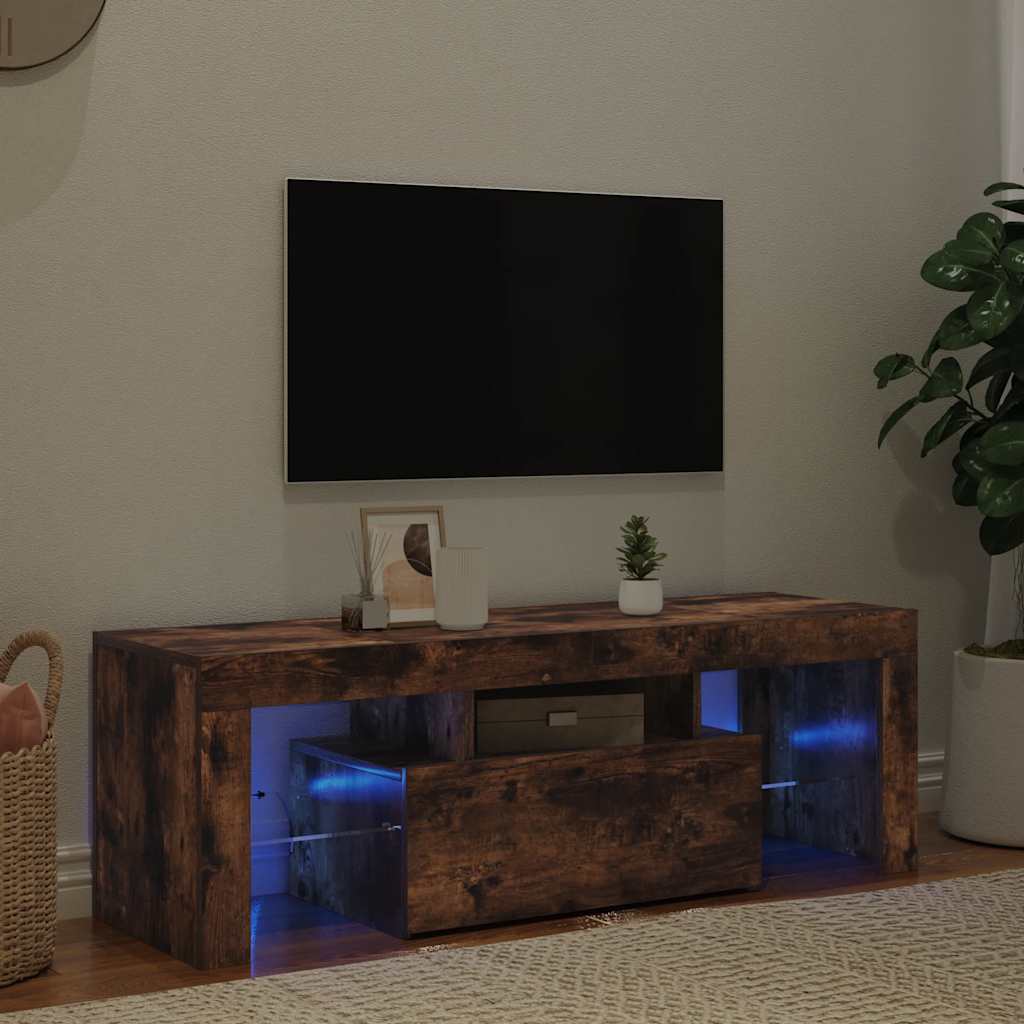 Móvel de TV com luzes LED 120x35x40 cm carvalho fumado