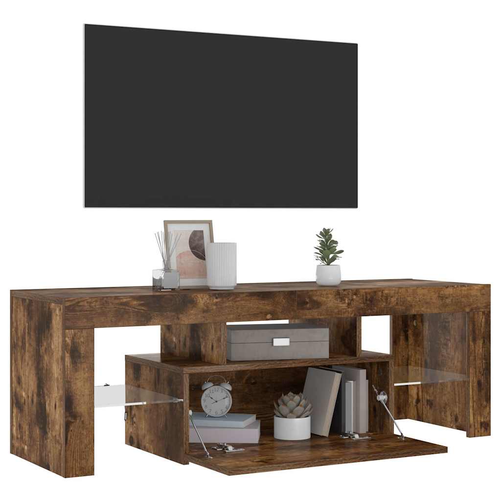 Móvel de TV com luzes LED 120x35x40 cm carvalho fumado