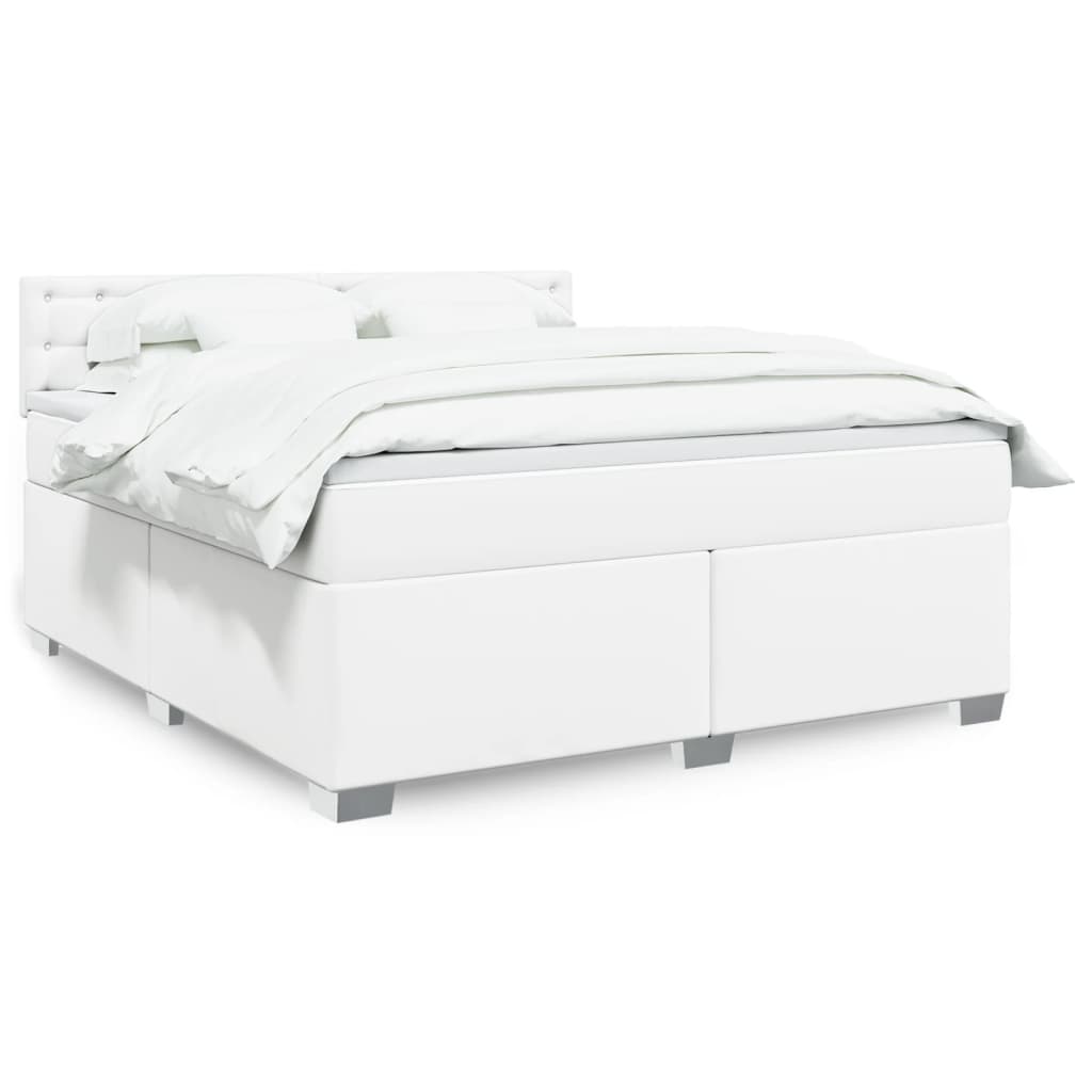 Cama com molas/colchão 180x200 cm couro artificial branco
