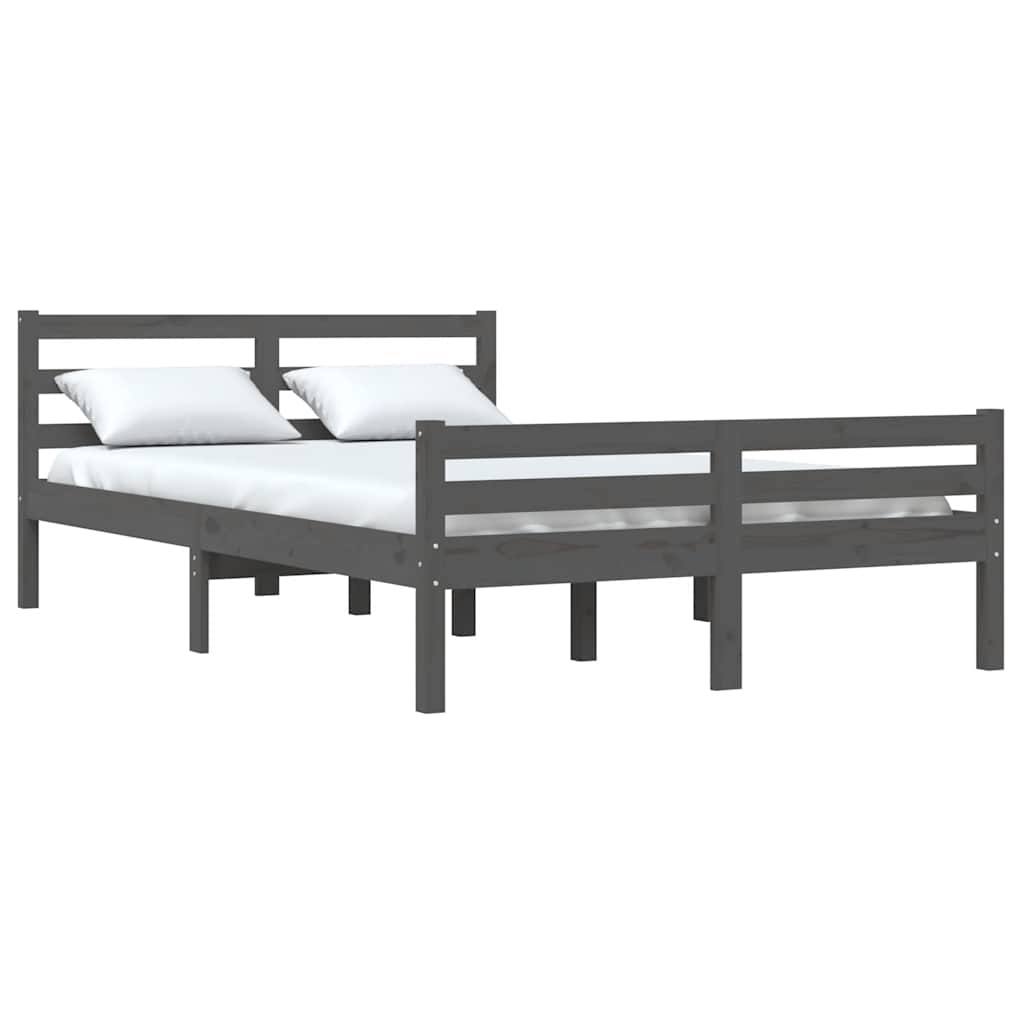 Estrutura de cama 140x190 cm madeira maciça cinzento