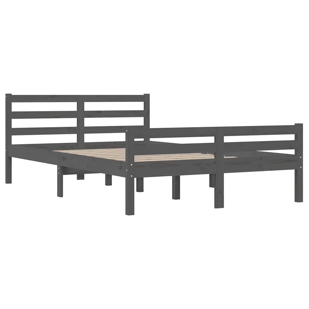 Estrutura de cama 140x190 cm madeira maciça cinzento