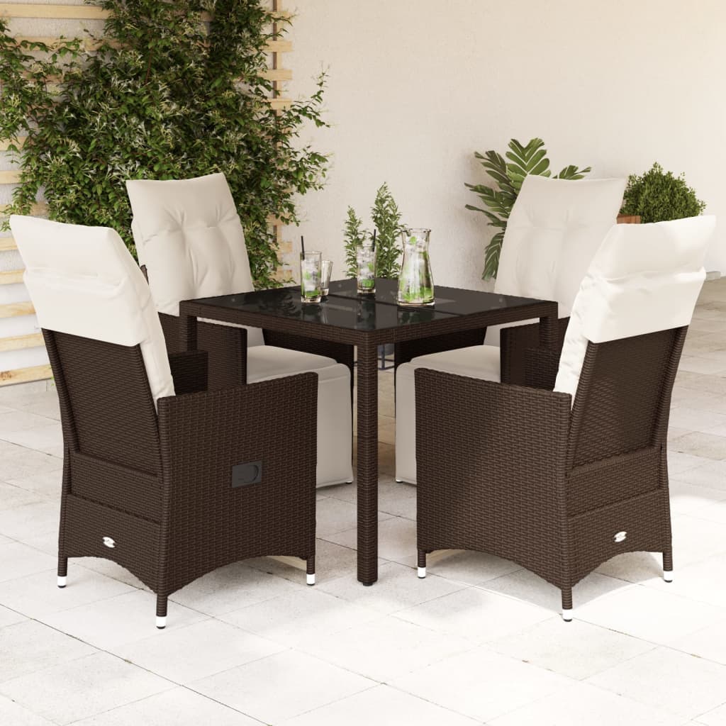 5 Pcs conjunto bistrô p/ jardim c/ almofadões vime PE castanho
