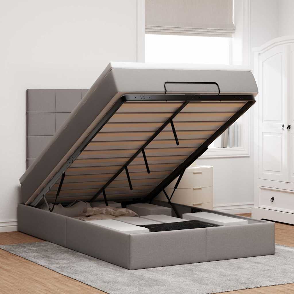 Estrutura de cama otomana com colchão 120x190cm tecido cinzento