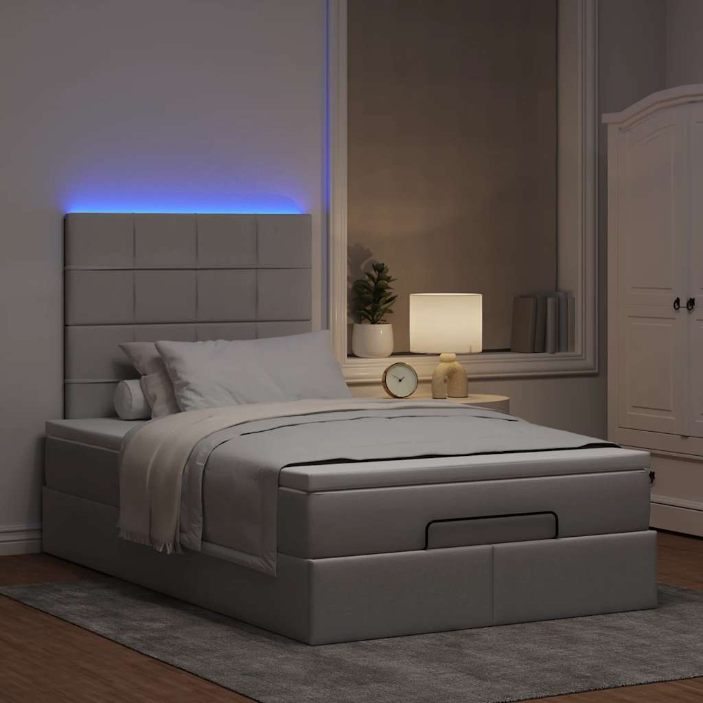 Estrutura de cama otomana com colchão 120x190cm tecido cinzento