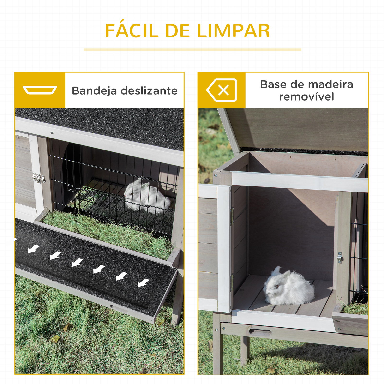 Coelheira de Madeira Exterior Gaiola Elevada para Coelhos Cobaias Animais Pequenos com Teto Asfáltico Abatível Comedouro Bandeja