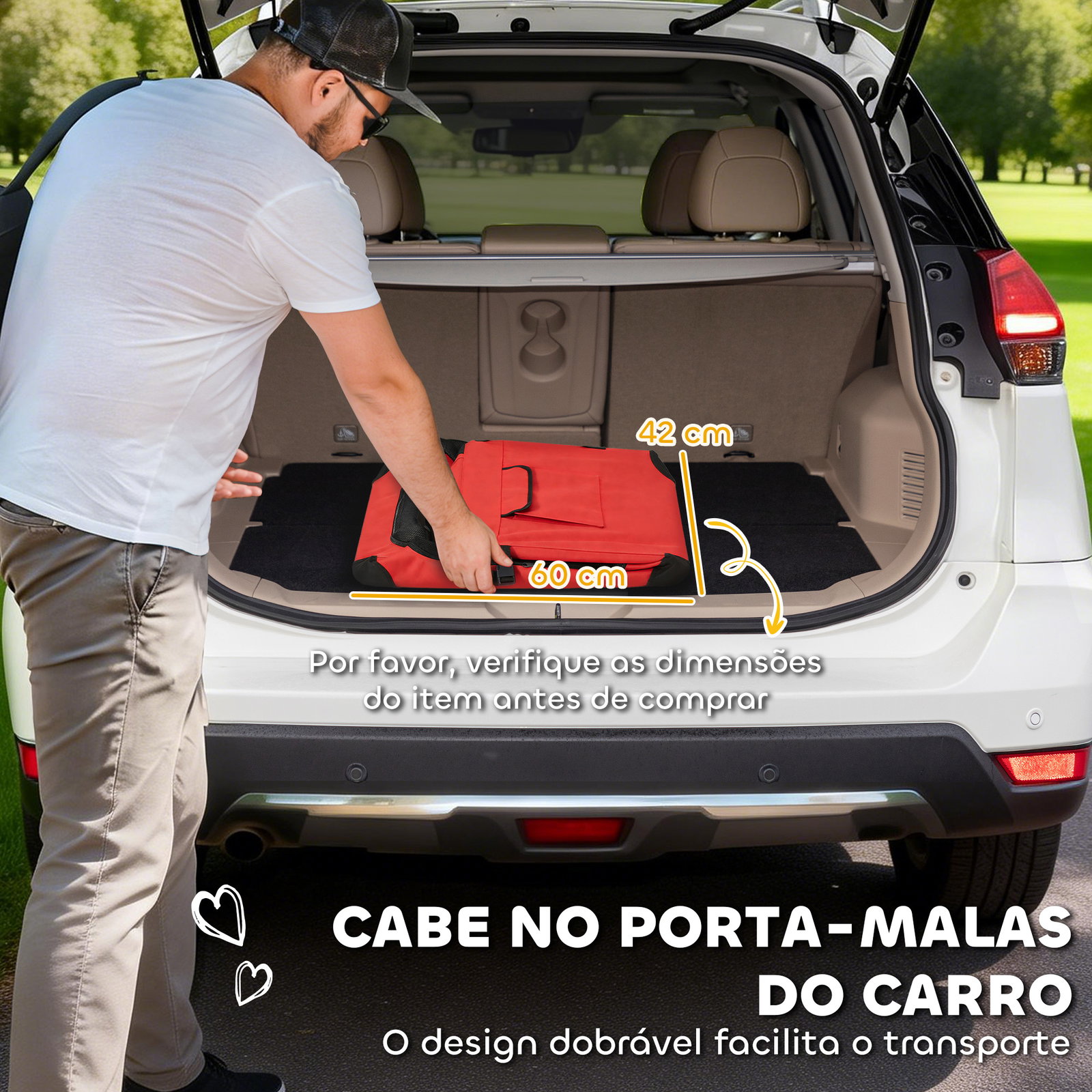 Transportadora dobrável para cães 60x41,5x41 cm com janelas de rede, almofada macia e 2 alças para mini cães e gatos vermelho