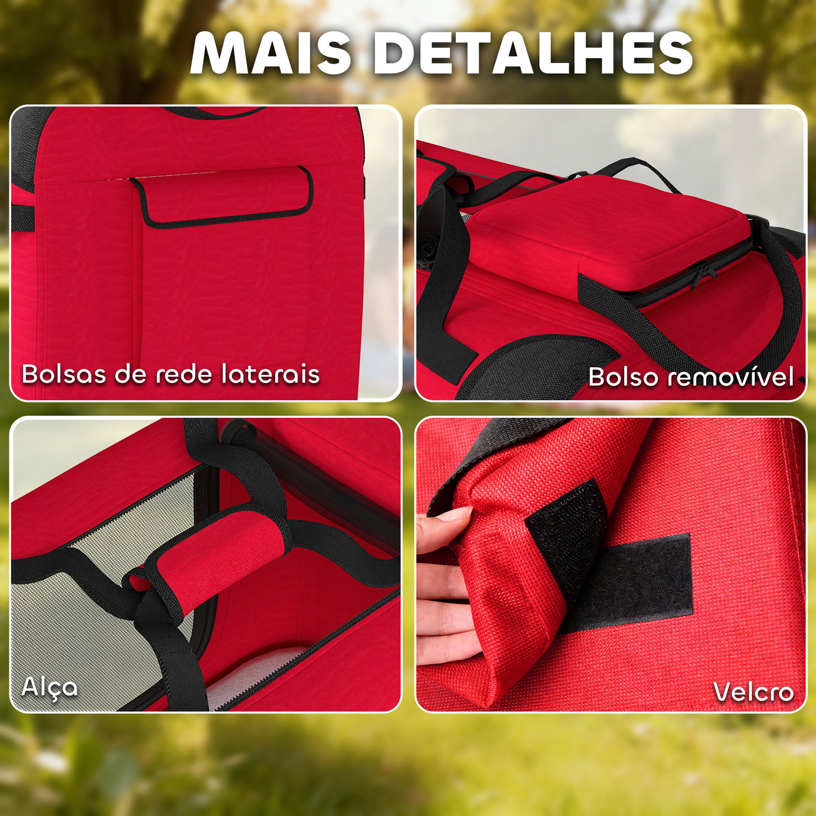 Transportadora dobrável para cães 60x41,5x41 cm com janelas de rede, almofada macia e 2 alças para mini cães e gatos vermelho