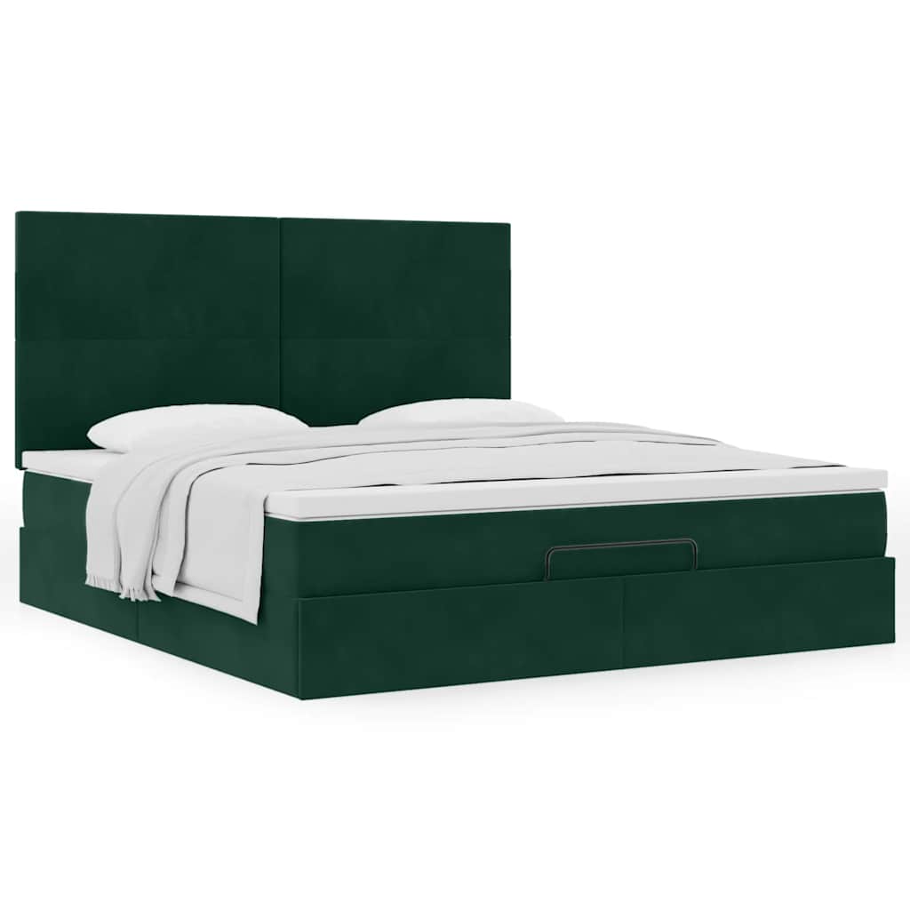 Estrutura de cama otomana com colchão verde escuro veludo