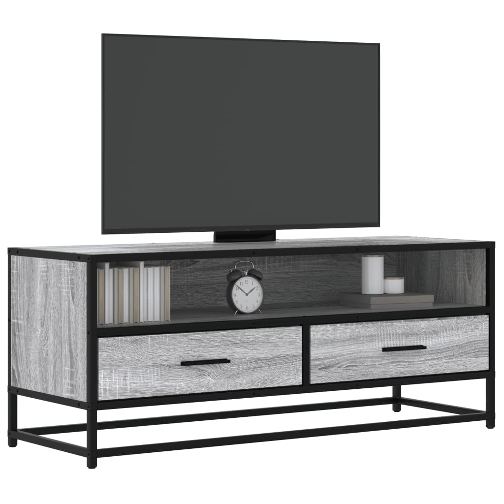 Móvel p/ TV 100x34,5x40 cm deriv. madeira/metal cinzento sonoma