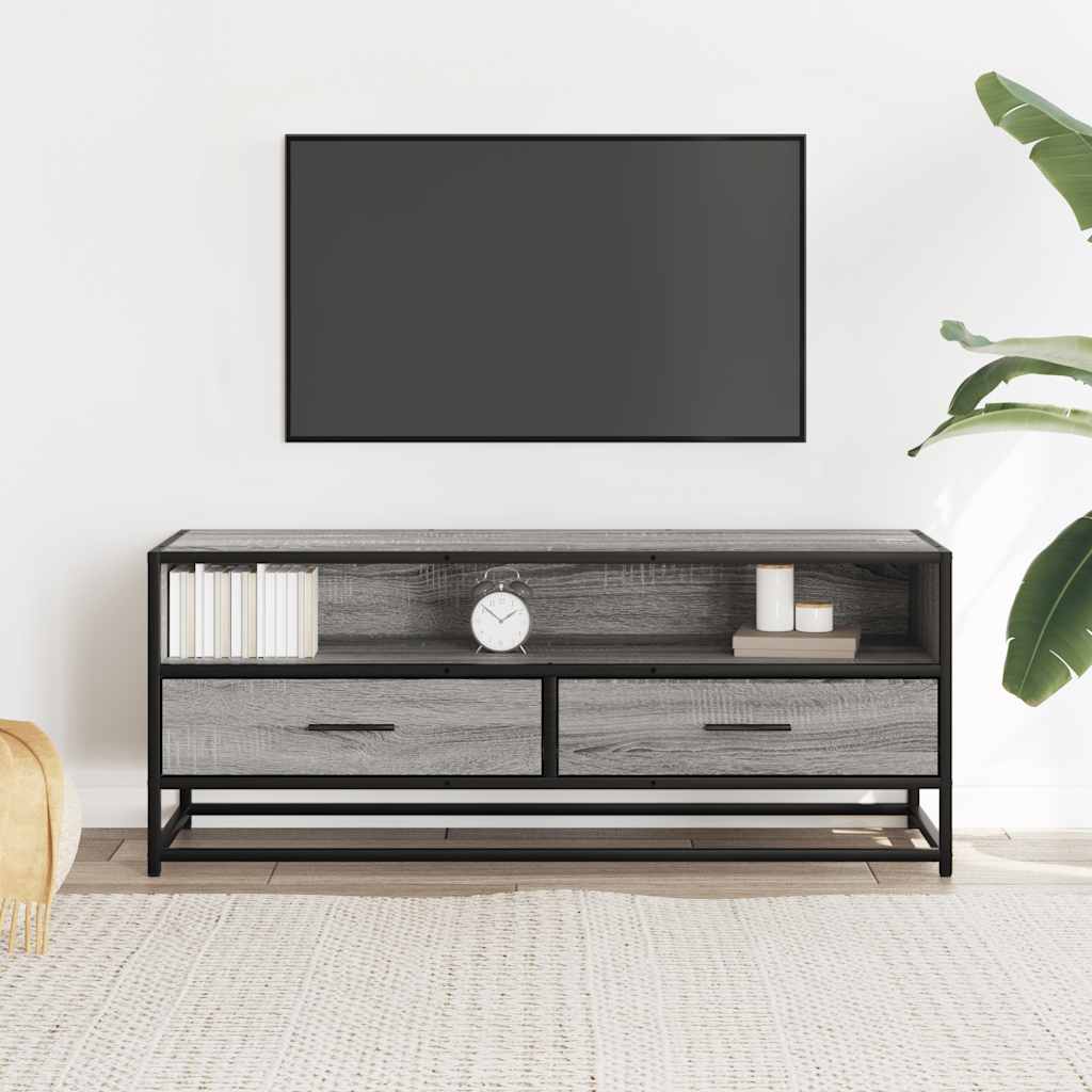 Móvel p/ TV 100x34,5x40 cm deriv. madeira/metal cinzento sonoma