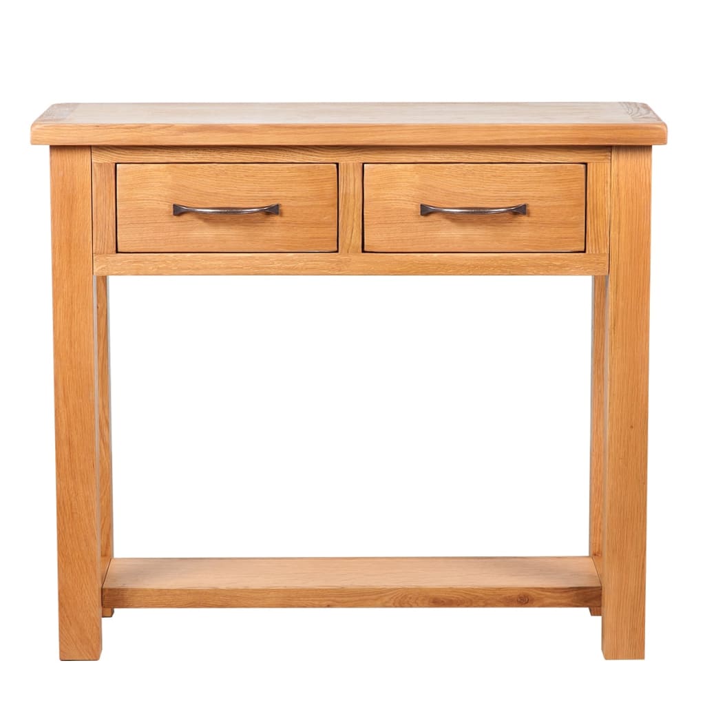 Mesa consola com 2 gavetas 83x30x73 cm madeira carvalho maciça