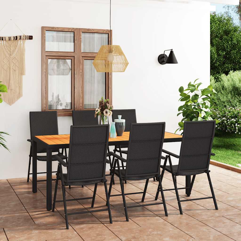 7 Pcs conjunto de jantar para jardim preto e castanho