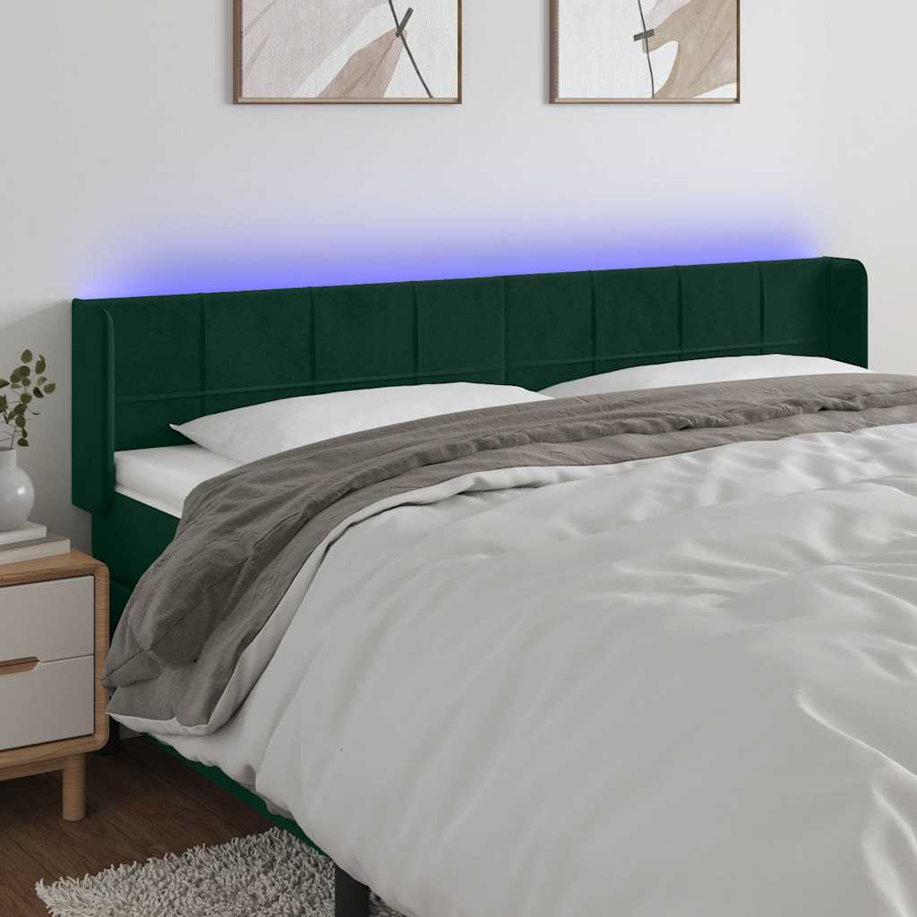 Cabeceira cama c/ luzes LED veludo 163x16x78/88 cm verde-escuro