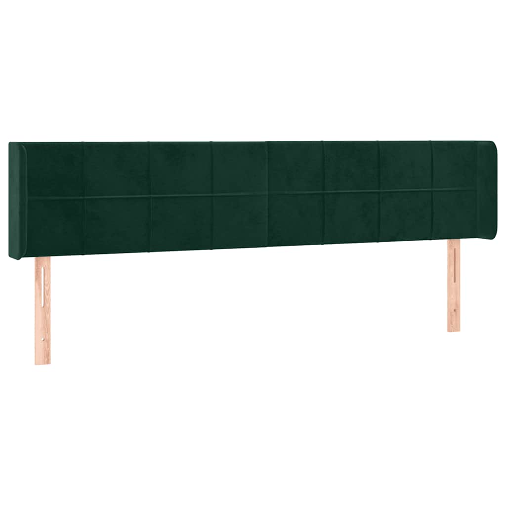Cabeceira cama c/ luzes LED veludo 163x16x78/88 cm verde-escuro
