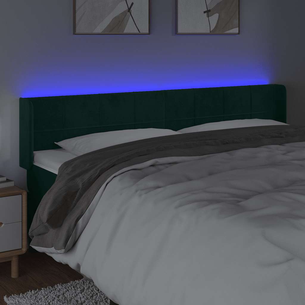 Cabeceira cama c/ luzes LED veludo 163x16x78/88 cm verde-escuro