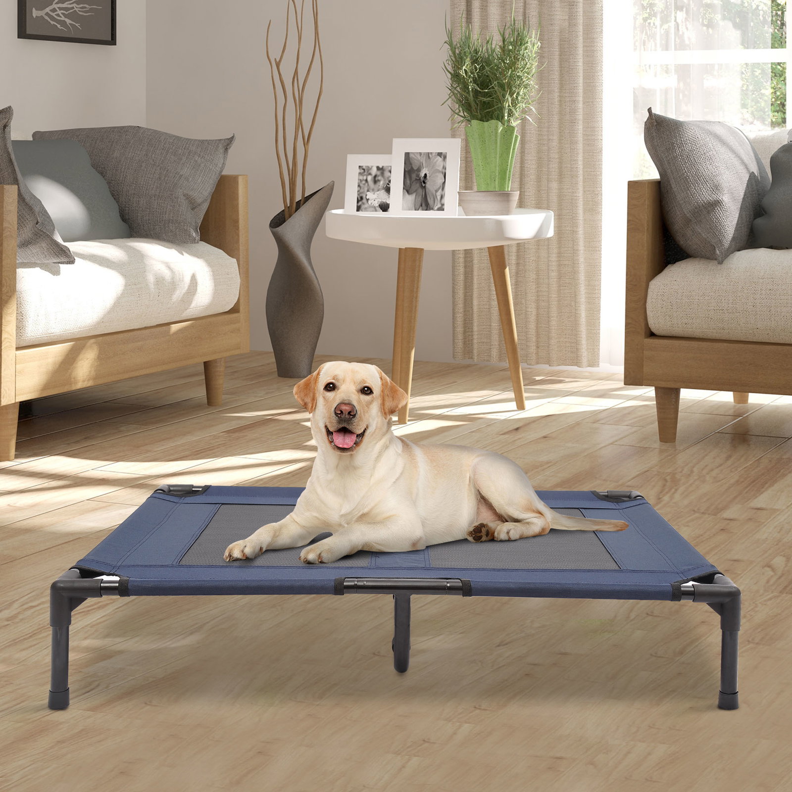 Cama para animais de estimação cama elevada para cães gatos portátil tecido transpirável resistente a água 91,5x76,2x18cm azul
