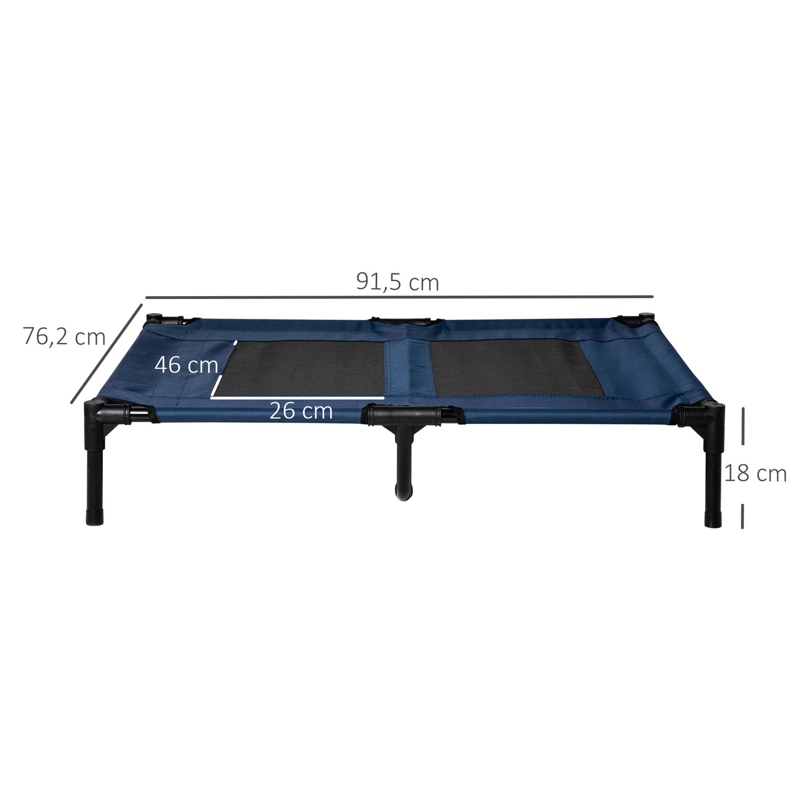 Cama para animais de estimação cama elevada para cães gatos portátil tecido transpirável resistente a água 91,5x76,2x18cm azul