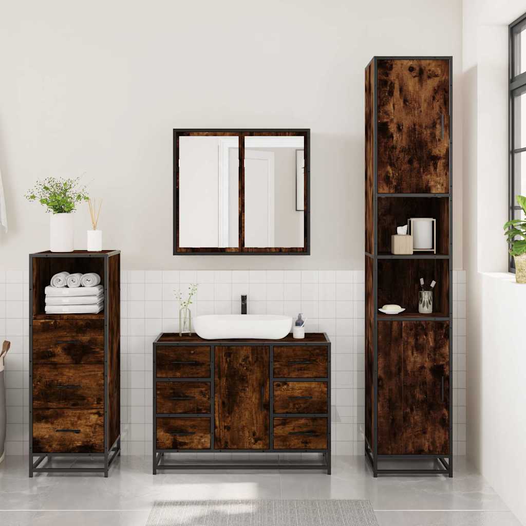 3 Pcs conjunto de móveis wc madeira processada carvalho fumado