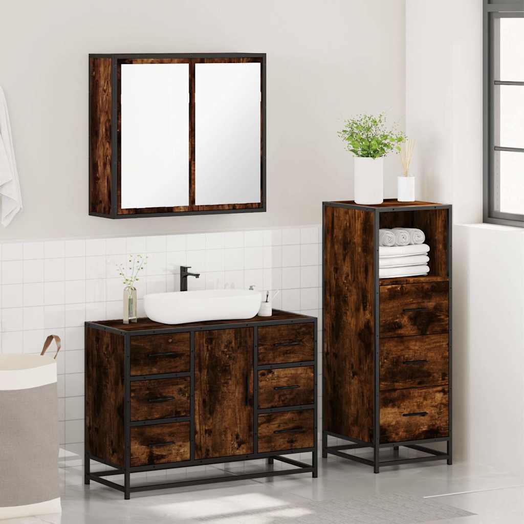 3 Pcs conjunto de móveis wc madeira processada carvalho fumado