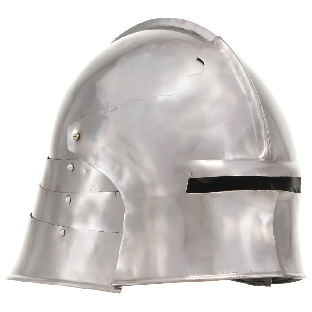Capacete de cavaleiro medieval réplica larp aço prateado