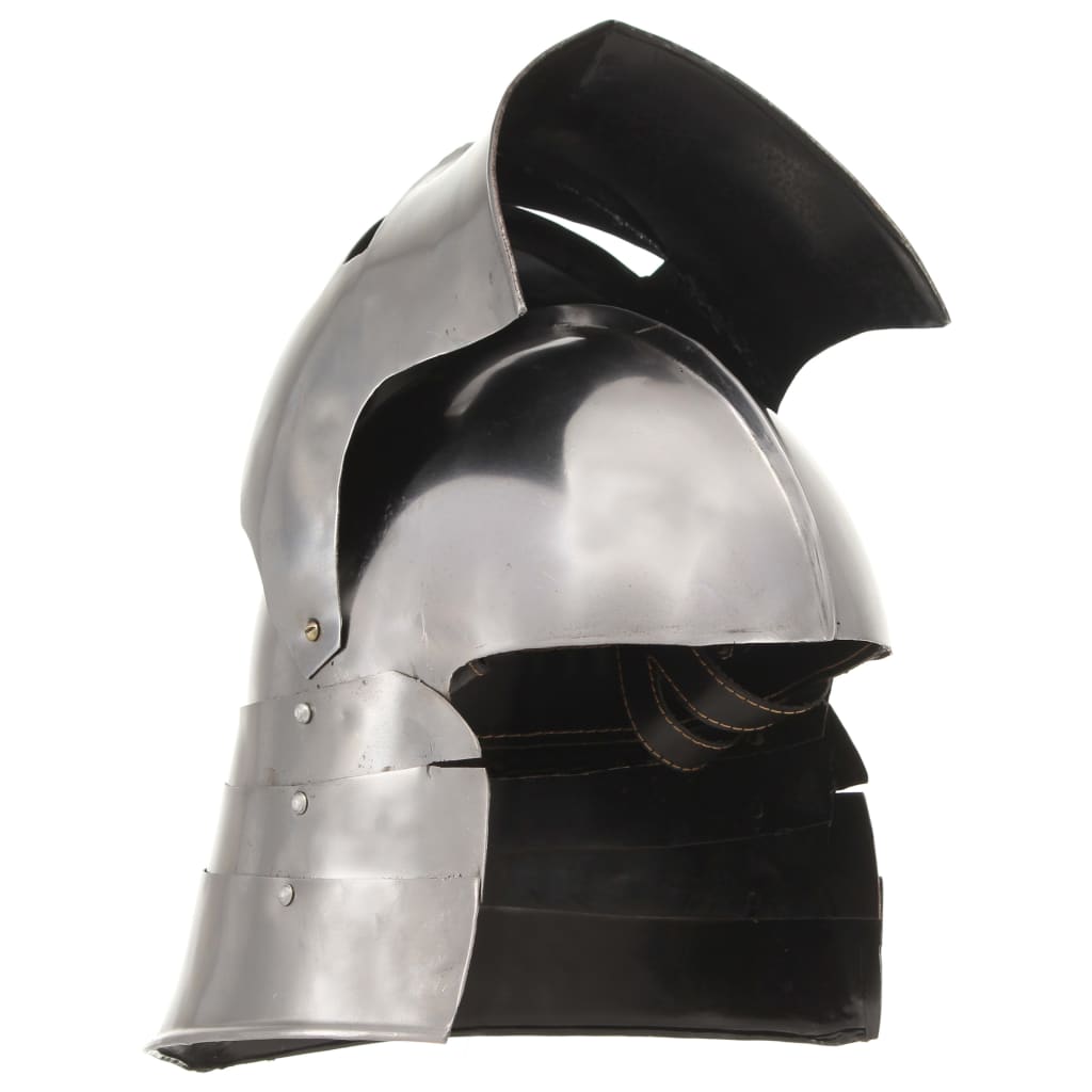 Capacete de cavaleiro medieval réplica larp aço prateado