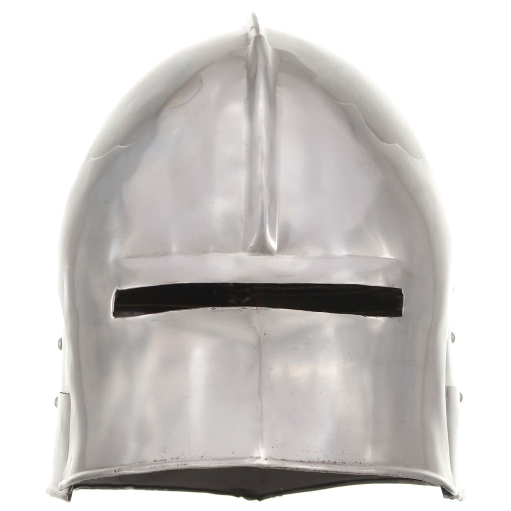 Capacete de cavaleiro medieval réplica larp aço prateado