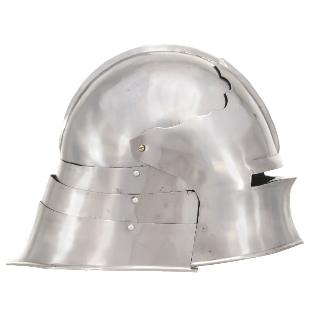 Capacete de cavaleiro medieval réplica larp aço prateado