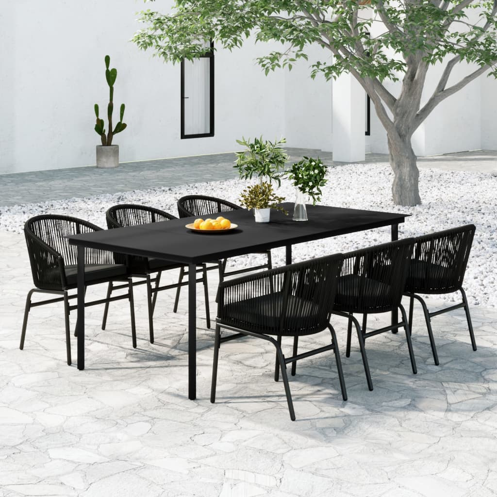 7 Pcs conjunto de jantar para jardim preto