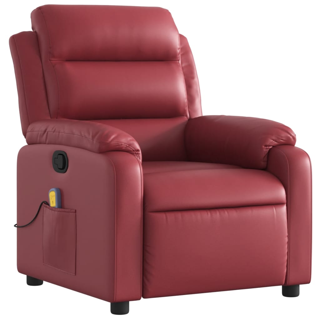 Poltrona massagens reclinável couro artificial vermelho tinto