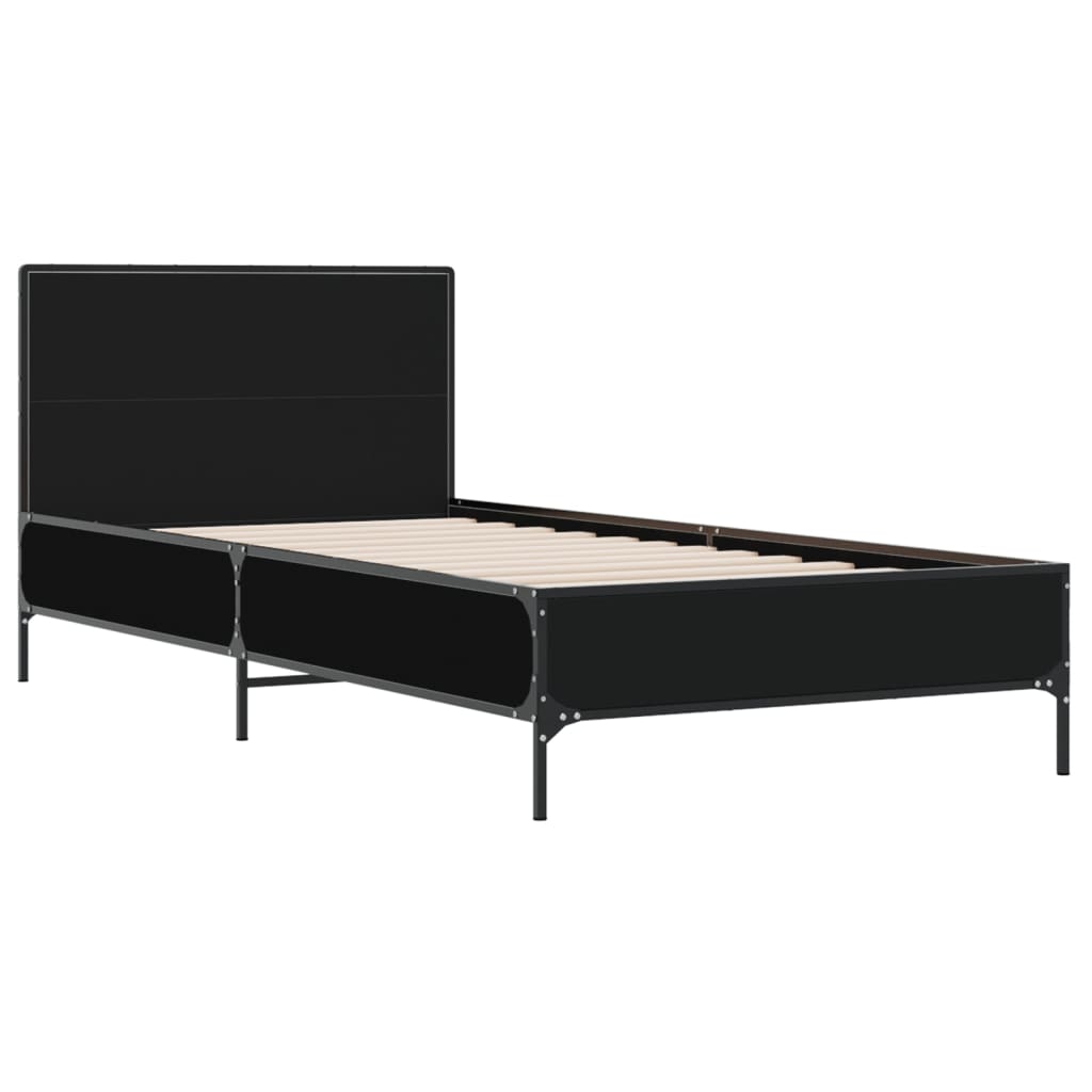 Estrutura de cama 90x190 cm derivados de madeira e metal preto
