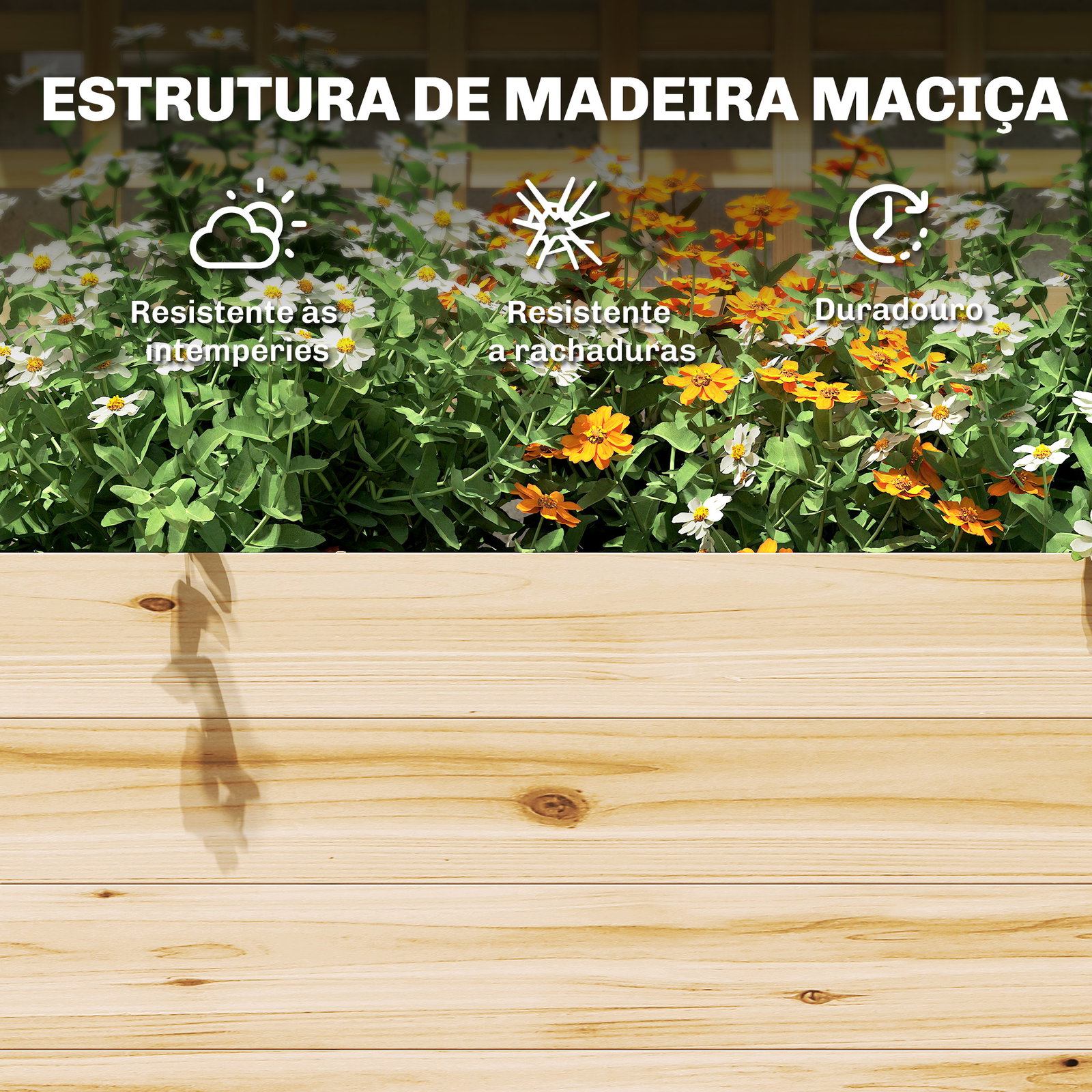 Jardineira com treliça e teto em madeira para plantas trepadeiras com 2 prateleiras drenagem e forro 76x43,5x177 cm natural