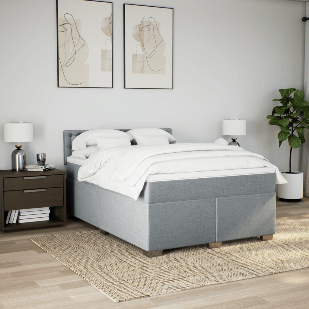 Cama com molas/colchão 140x200 cm tecido cinzento-claro