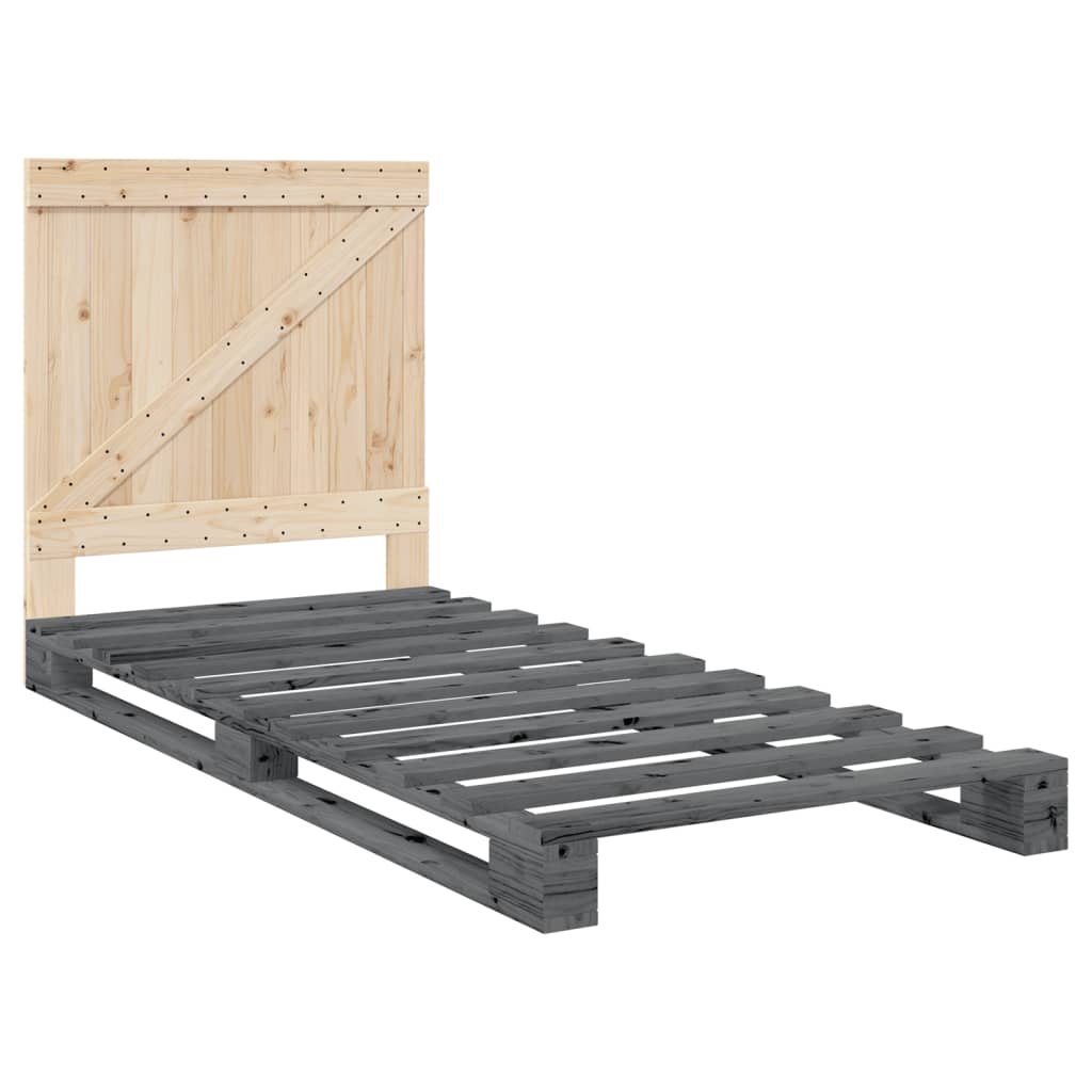 Estrutura de cama com cabeceira 90x200 cm pinho maciço cinzento