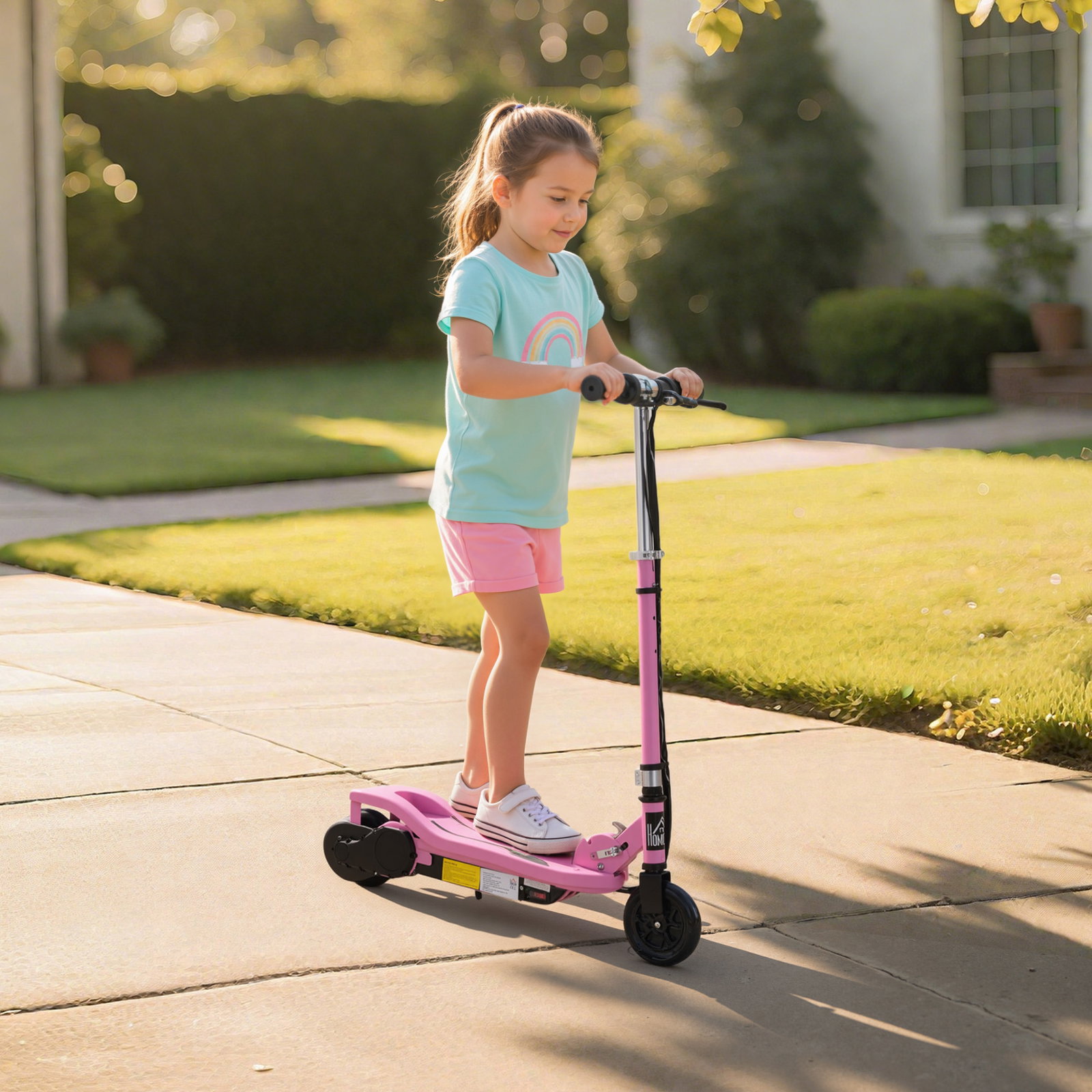 Trotinete elétrico dobrável para crianças de 7-14 anos suporta até 50kg com altura ajustável 75x36x82-93cm rosa