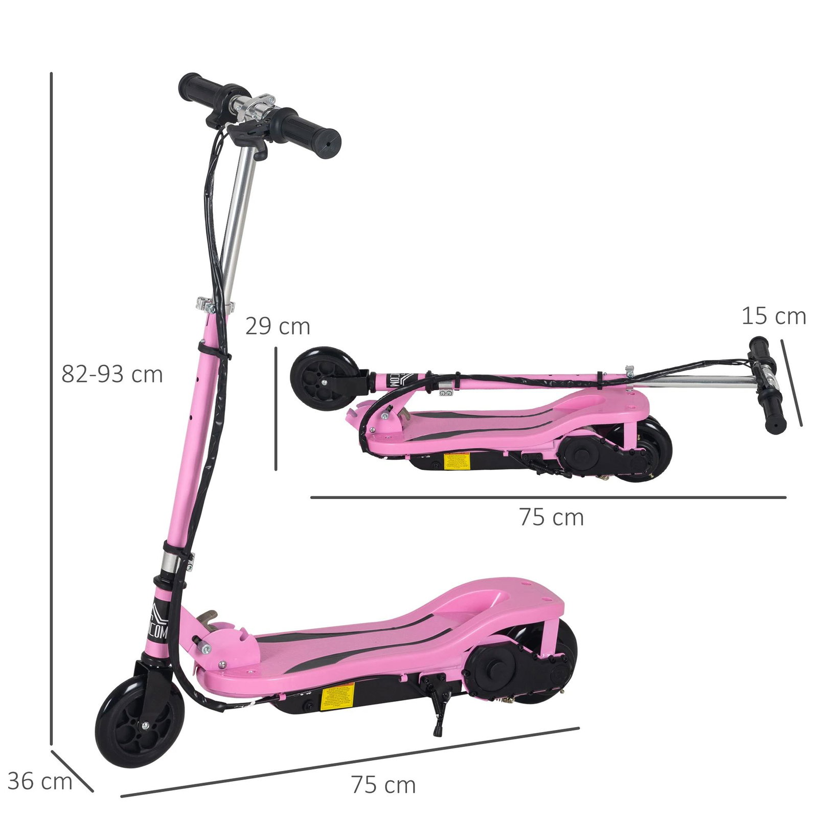 Trotinete elétrico dobrável para crianças de 7-14 anos suporta até 50kg com altura ajustável 75x36x82-93cm rosa