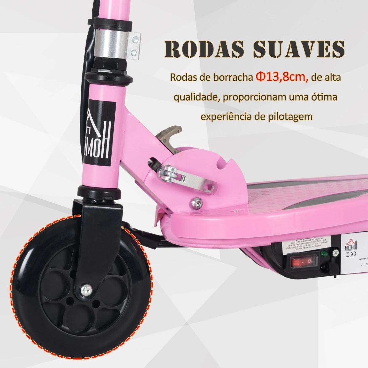Trotinete elétrico dobrável para crianças de 7-14 anos suporta até 50kg com altura ajustável 75x36x82-93cm rosa
