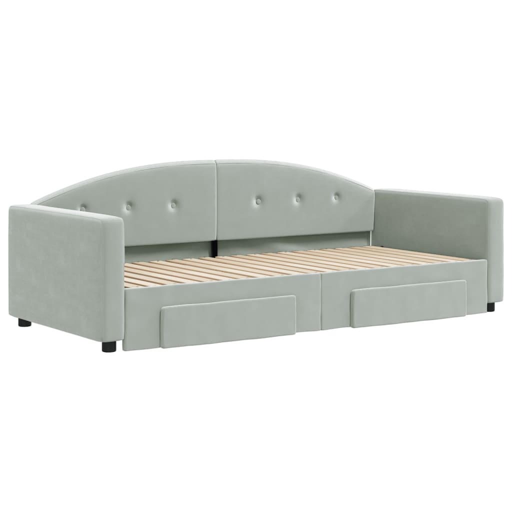 Sofá-cama c/ gavetão e gavetas 90x190 cm veludo cinzento-claro
