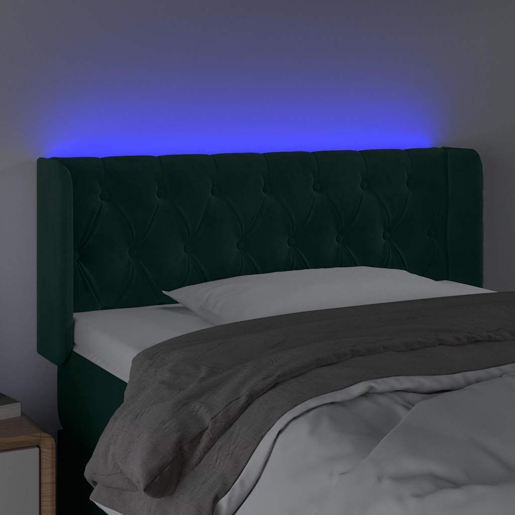 Cabeceira cama c/ luzes LED veludo 103x16x78/88 cm verde-escuro