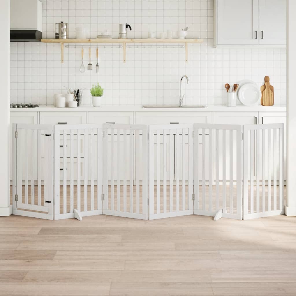 Portão p/ cães com porta dobrável 6 painéis 300 cm álamo branco