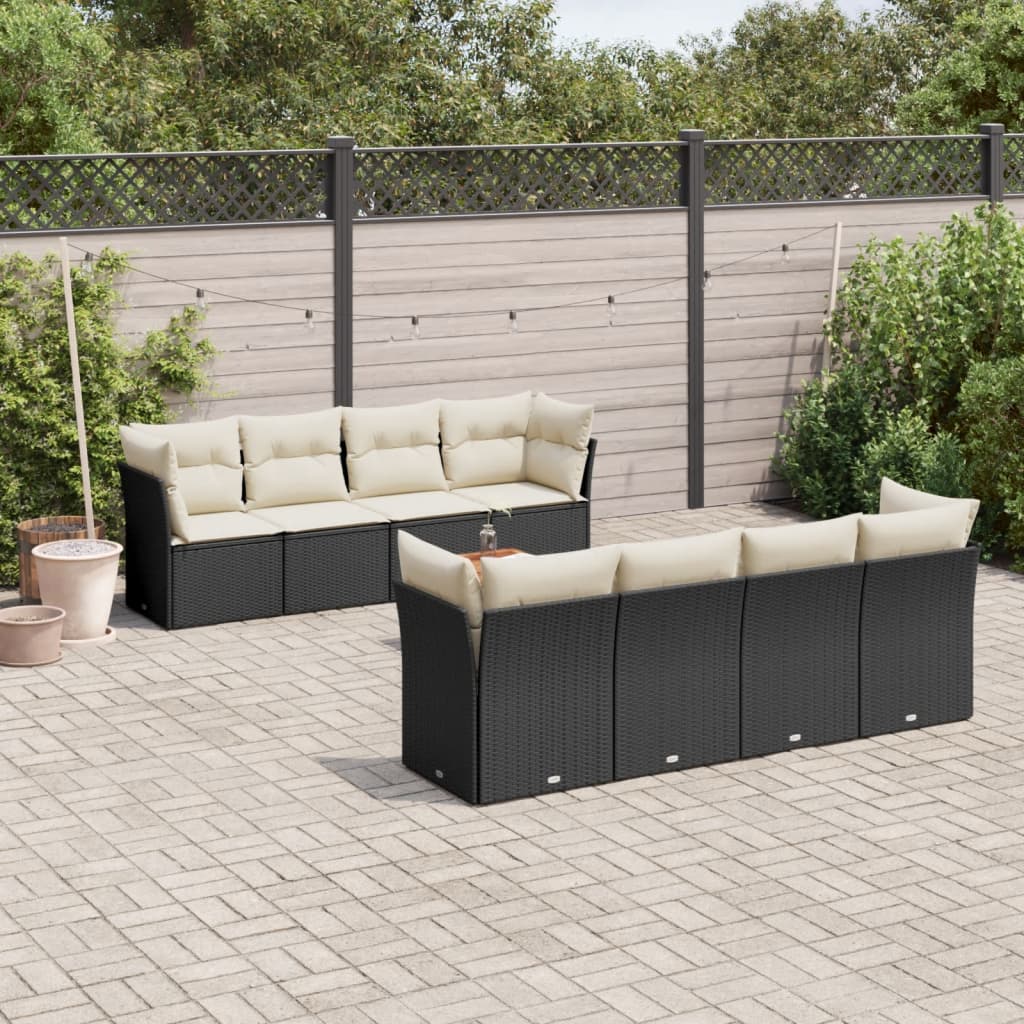 9 Pcs conjunto de sofás p/ jardim c/ almofadões vime PE preto