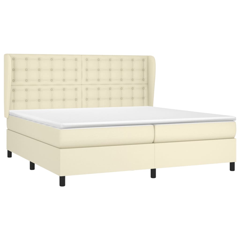 Cama com molas/colchão 200x200 cm couro artificial cor creme