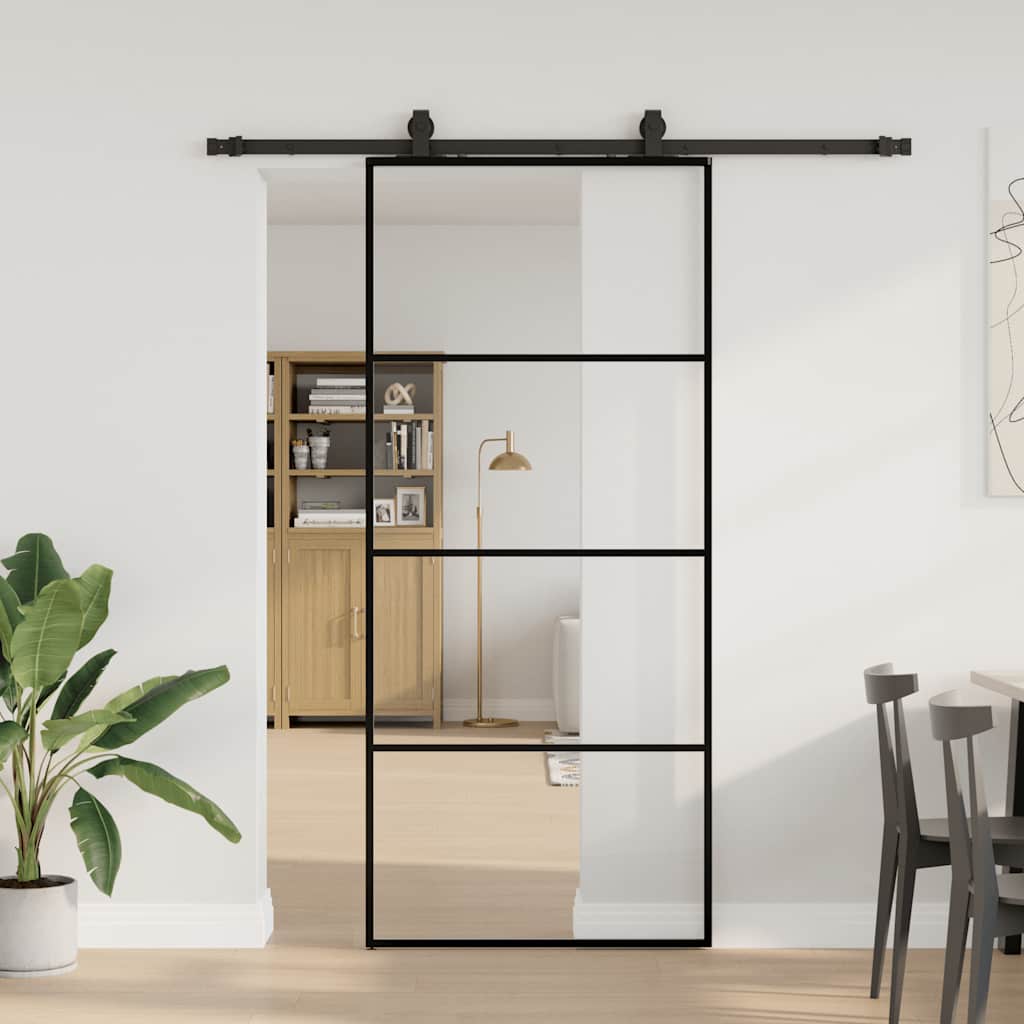 Porta deslizante c/ conj. ferragens 90x205cm vidro esg preto