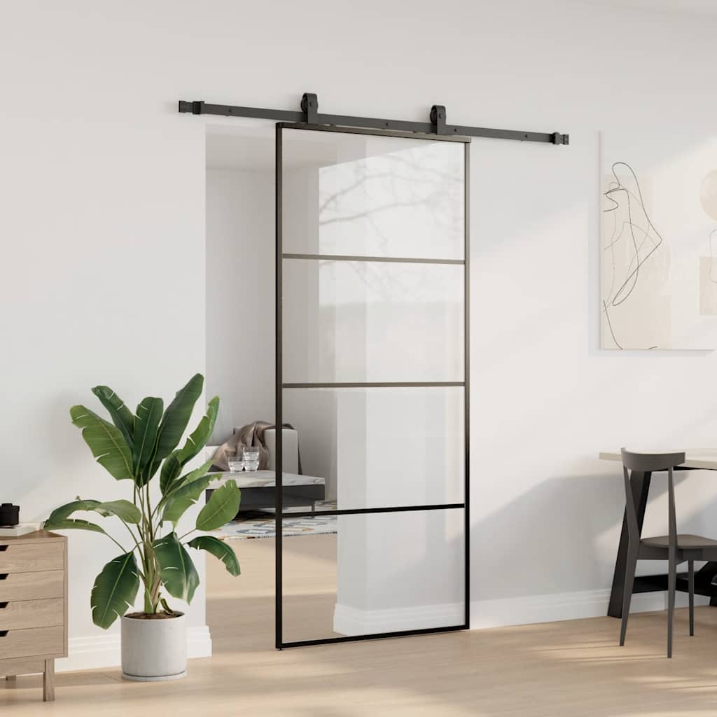 Porta deslizante c/ conj. ferragens 90x205cm vidro esg preto