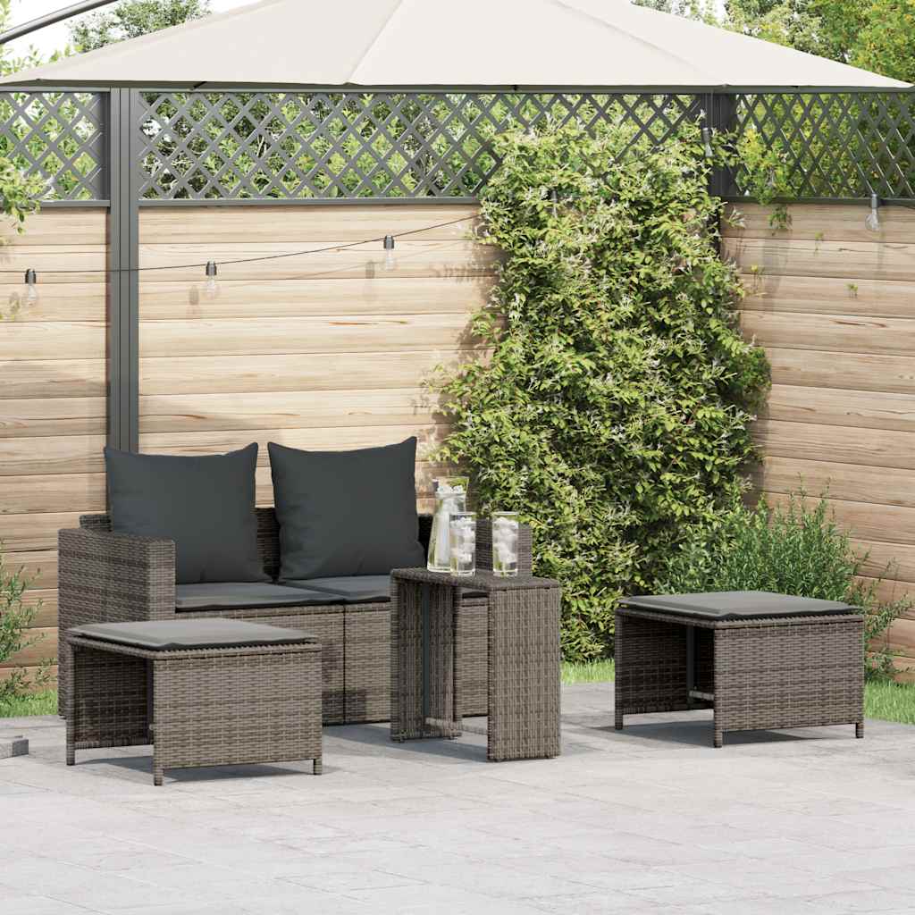 5 Pcs conjunto sofás de jardim c/ almofadões empilhável vime PE