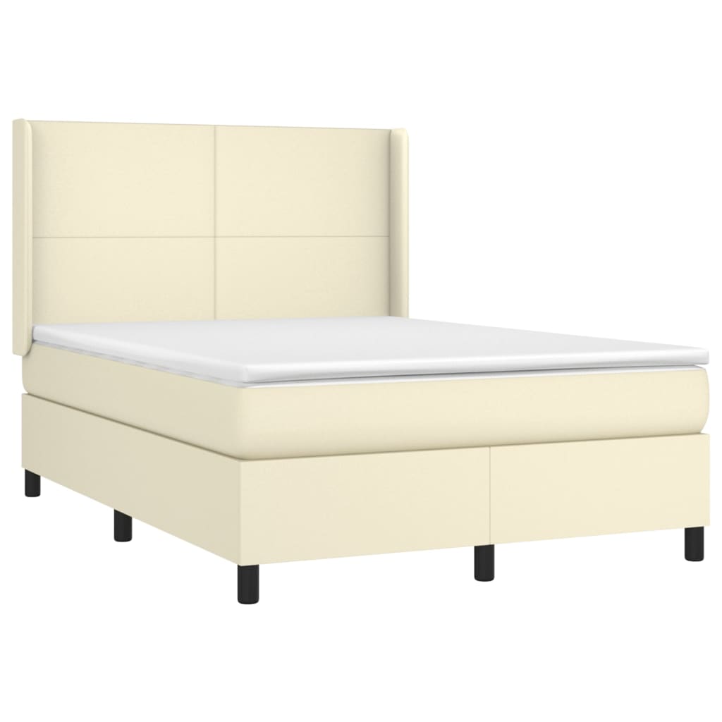 Cama com molas/colchão 140x190 cm couro artificial cor creme